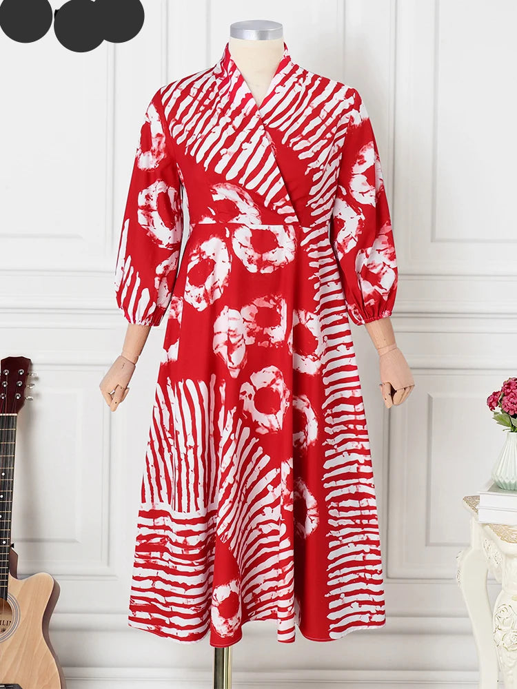 Robe longue imprimée grande taille pour femme, style bohème, élégante, col en V, manches 3/4, style décontracté, collection 2024