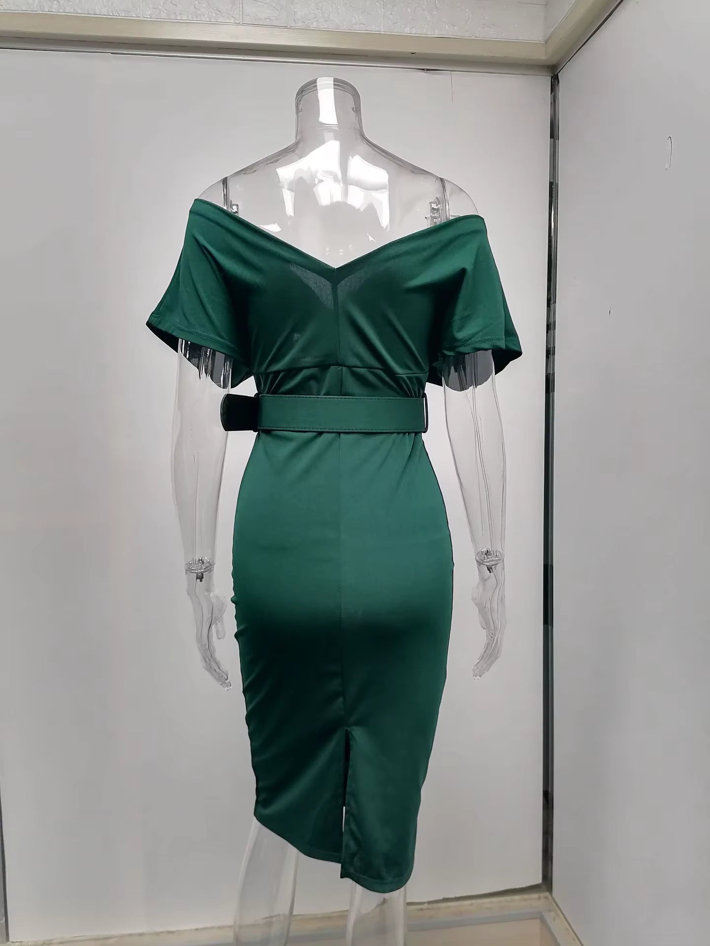 robe de soirée chic femme , robe cocktail élégante bandeau moulante mi longue col V