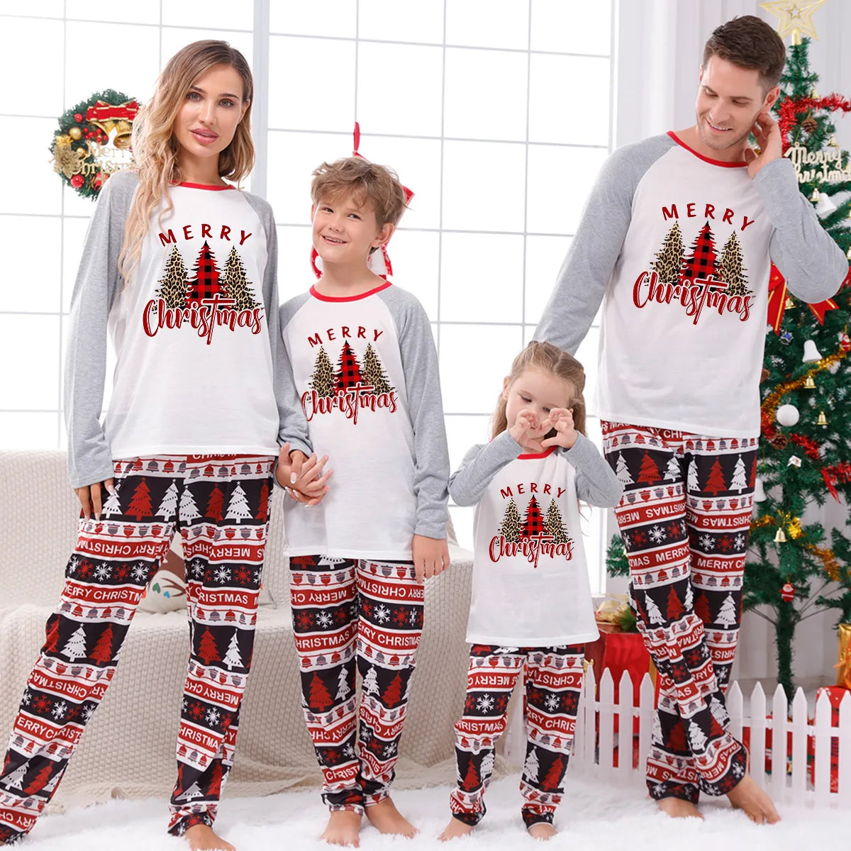 Ensemble pyjama 2 pièces assorti pour toute la famille (maman, papa, enfants) : barboteuses bébé, vêtements de nuit amples et décontractés, pyjamas de Noël pour toute la famille.