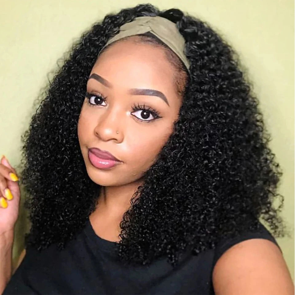 Perruque Jerry Curl avec bandeau, cheveux humains courts, perruques sans colle pour femmes noires, perruque bob Remy ondulée, fabriquée à la machine