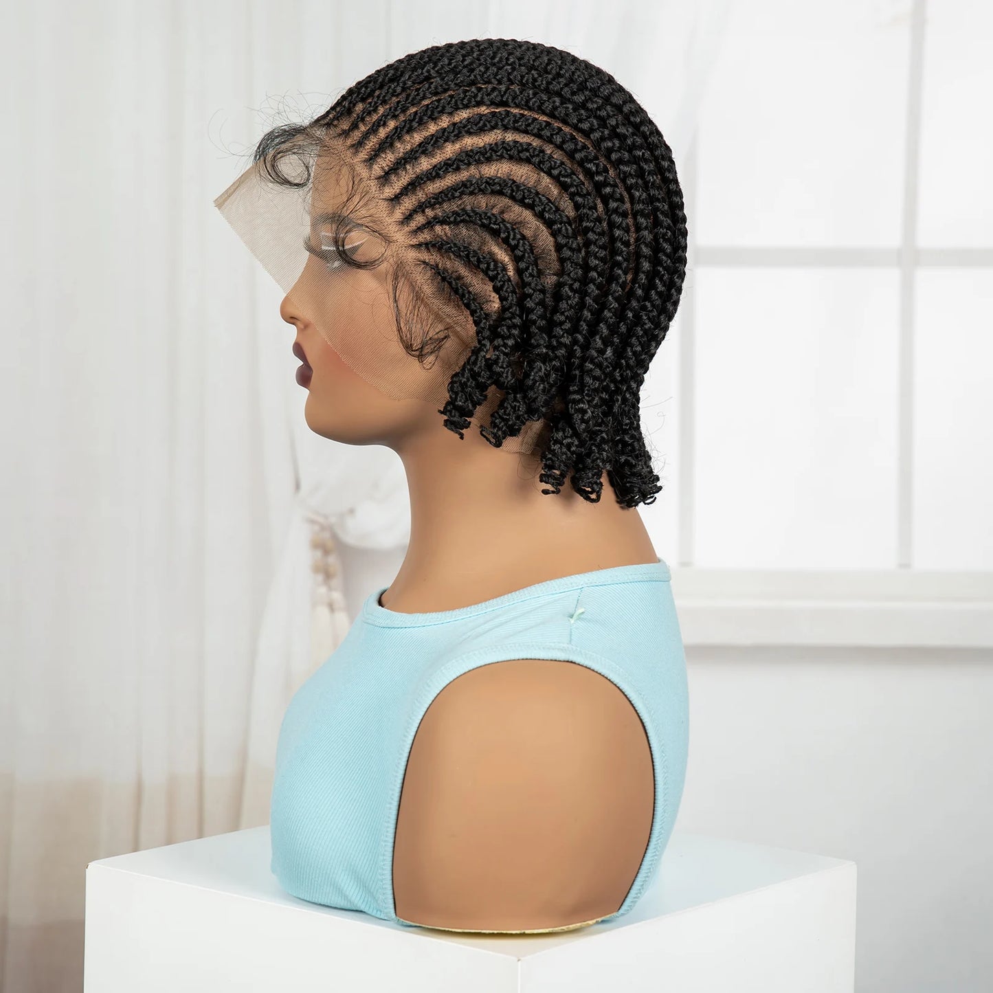 Perruques courtes tressées au carré, perruque synthétique en dentelle complète tressée avec cheveux de bébé, perruques tressées faites à la main sans nœuds pour femmes noires