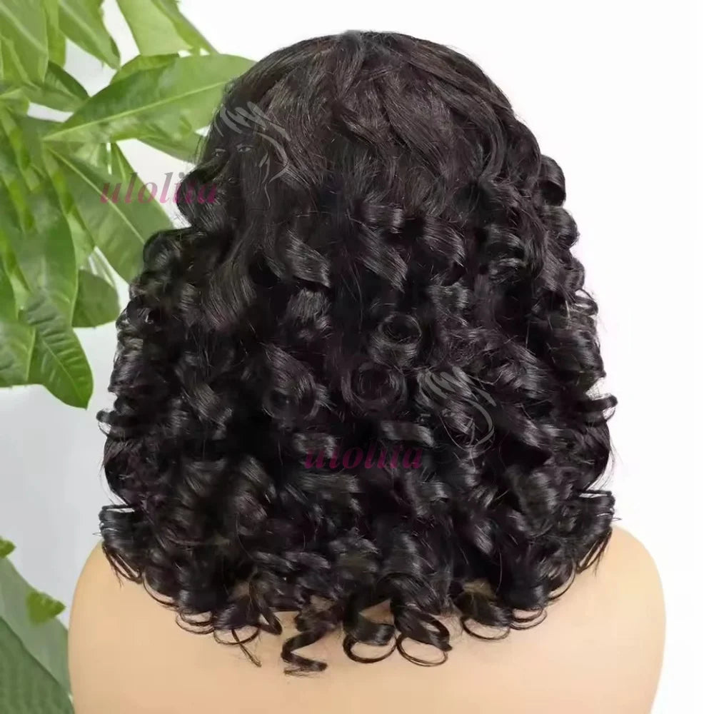 Perruque bob à bandeau densité 200%, ondulations souples, cheveux humains Remy brésiliens de 35 cm (14 pouces), confectionnée à la machine, pour femmes noires