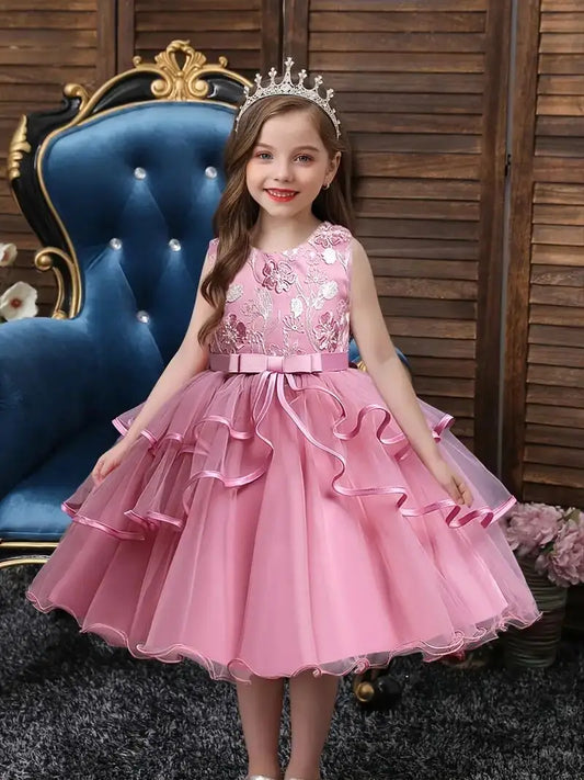 Girls Princess Dress Sleeveless Flower Embroidery Tutu Dress Performance Dress Wedding Flower Girls For Evening Birthday