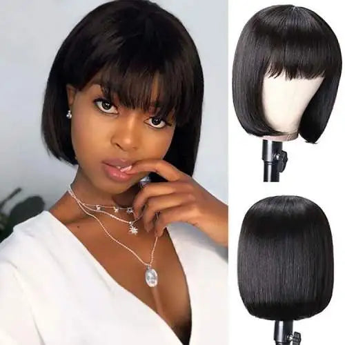 bob wig with bangs brazilian hair wig, color 1b, 1b/27 , honey blonde