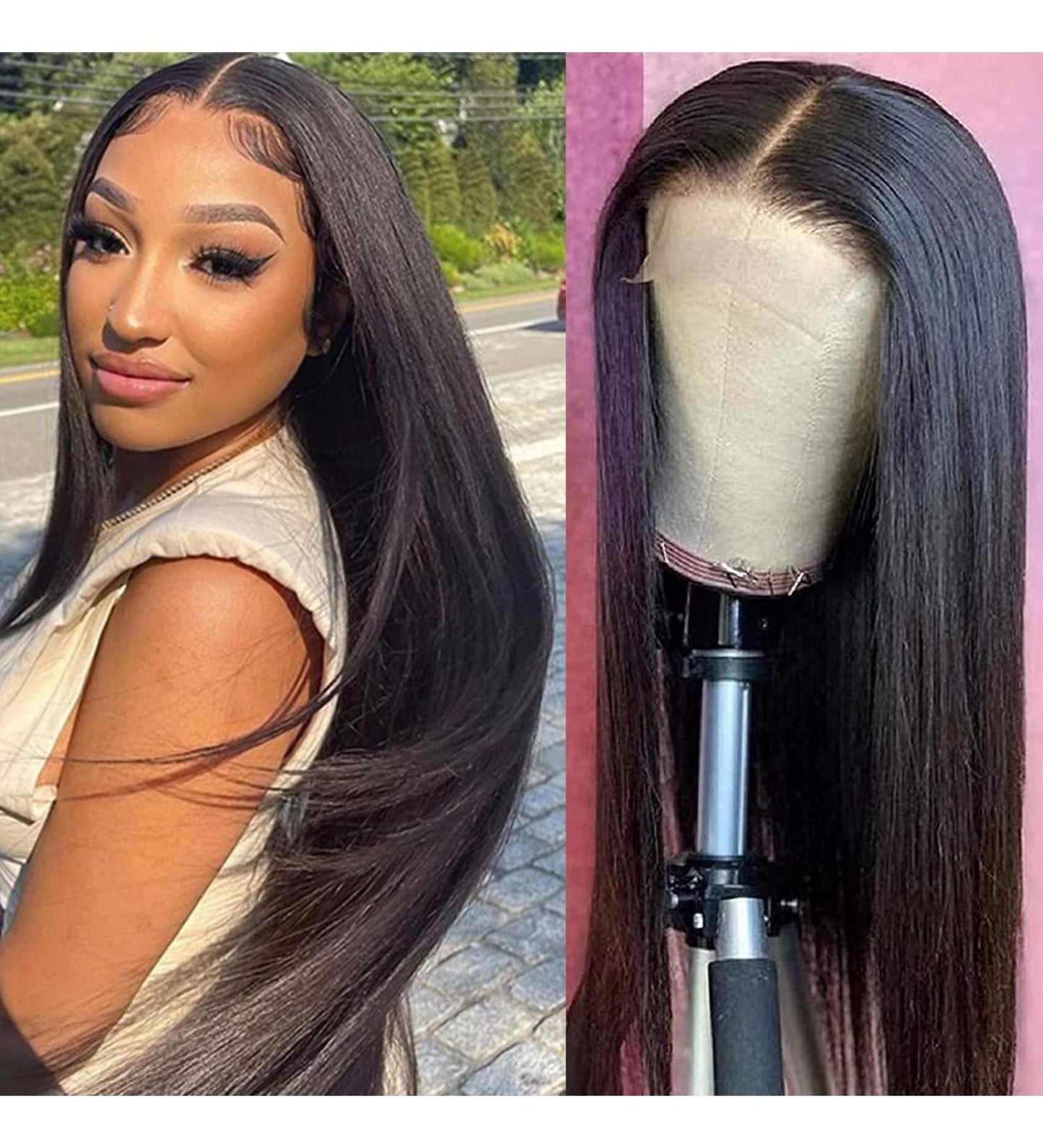 perruque brésilienne cheveux 100% naturel avec closure 22 pouces couleur noir , brazilian wigs with closure