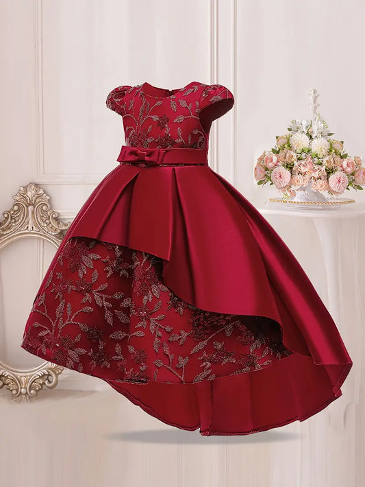 Hochzeitskleid, Anlass, Geburtstag für Kind Mädchen rote Farbe, langes besticktes Kleid