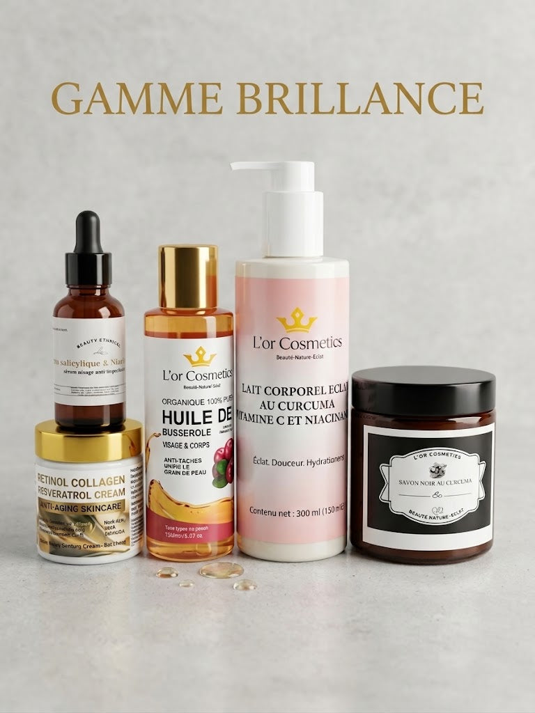 gamme brillance pour un teint eclatant sans imperfection ,savon noir, busserole , crème vit C
